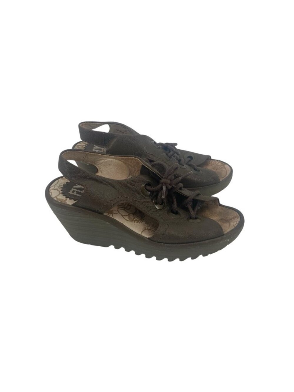 Fly London Women's Yifa Green Lace Up Wedge Sandal Size 36 US 5/5.5
